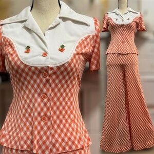 Vintage 1970s JC Penney Fashions Orange & White Matching Pants Set